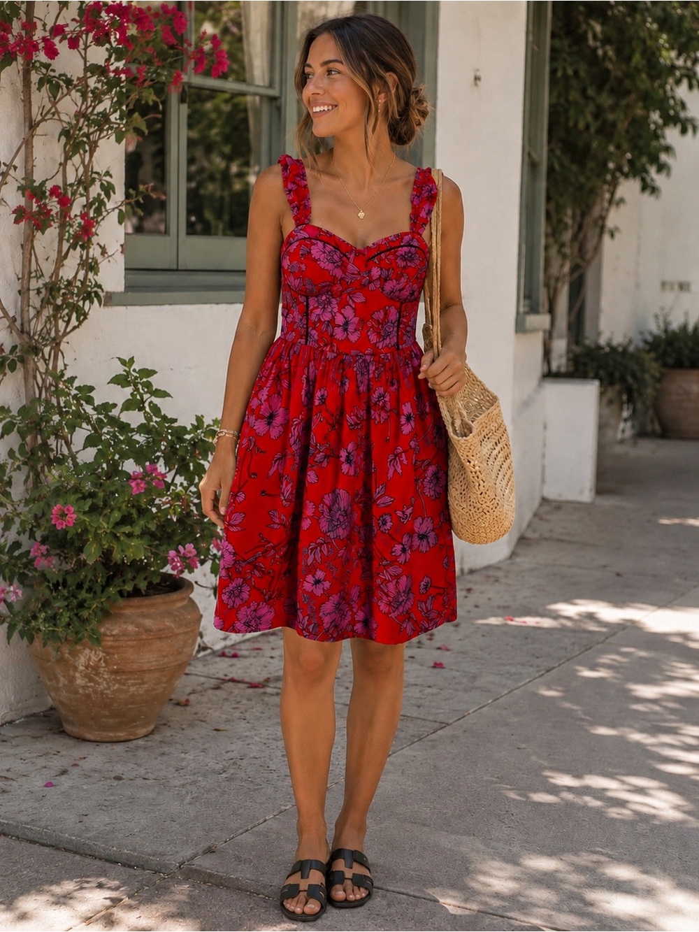 BAND OF THE FREE Red Floral Sundress with Sweetheart Neckline Sz S Feminine Boho